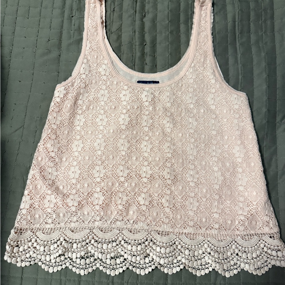 American Eagle Outfitters Light Pink Lace Crochet Tank